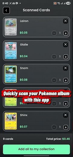 Quick scan Pokemon album with this app #pokemontcg #pokemon #tcg #tradingcards #scanner