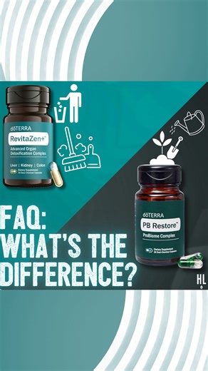Hillary LaMay | dōTERRA essential oils for low-toxin living on Instagram: "🤓FAQ: What’s the difference between PB Restore & RevitaZen+? That is an excellent question. Asked & answered! 🪴 🧑‍🌾 PB Restore: daily microbiome support for your gut like weeding the garden & keeping the soil fresh for all your plantings. 🗑️ 🧹RevitaZen+: daily filter organ support for cleansing your system; like taking the trash out each day so it doesn’t overflow. 📝 Need a refresher course on PB Restore? I created