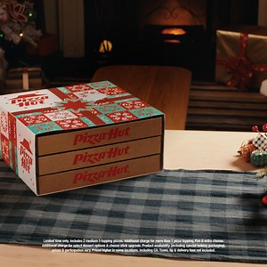 Big holiday vibes, big holiday box for $19.99. Get the Triple Treat Box with 2 pizzas, breadsticks, & dessert. | Pizza Hut