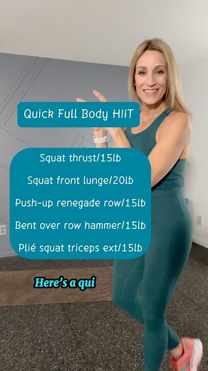 Fun and fast Full Body HIIT! 10 squat thrust, 10 squat lunge, 10 push-up renegade row, 10 bent over row hammer curl, 10 plié squat triceps ext. Then 9 reps,8,7,6,5,4,3,2,1! Who wants to see this on YouTube? Let me know if I should film this set.😁. #hiitworkout #strengthworkout #menopause #fitover50 #movedaily #tracysteen #fitat50 #menopausefitness | Tracy Steen