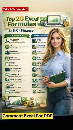 20 Excel Formulas Every HR & Finance Professional Must Know | Excel Mastery 🚀 #ytshorts #excel #top
