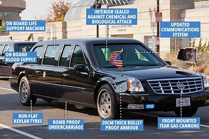 Trump's presidential limo will be fitted with bullet-proof windows, a tear gas cannon and bottles of BLOOD