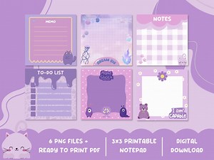 Purple Theme Notepads: 3x3 Sticky Note Style, Printable PNG   PDF (commercial Use - Etsy