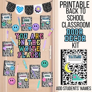 Back to School Classroom Door Decor Kit: Composition Notebook Theme (printable Canva Template - Etsy