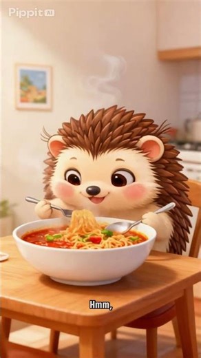 Cute Baby Hedgehog Eats Super Spicy Noodles! 🔥🍜 Funny Hedgehog Story #shorts