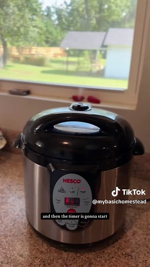 The digital Nesco pressure canner may look like an InstantPot, but it will actually hold the correct temperature for the appropriate length of time to unalive botulinum spores. (No, you can’t can in an InstantPot) This was the perfect gateway for me as I was a beginner canner and using a digital canner was much less intimidating. The downsides are 1. capacity and 2. it won’t work during a power outage. It only fits 4 quarts, but perfect for small batches. (This is why I always waterbath my stock