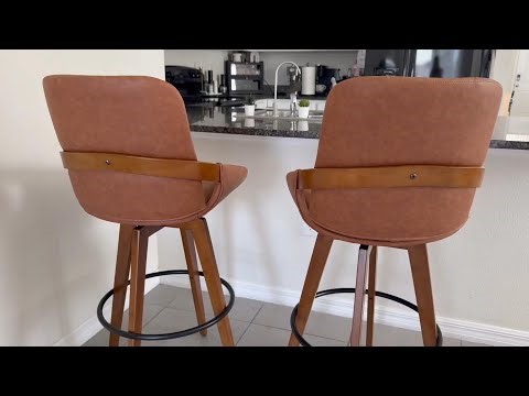 AQG Set of 2 Mid-Century Modern Swivel Bar Stools | 29.5" Retro Bar Height Chairs