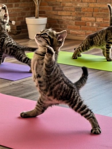 健康意識の高い猫がヨガで体をほぐす