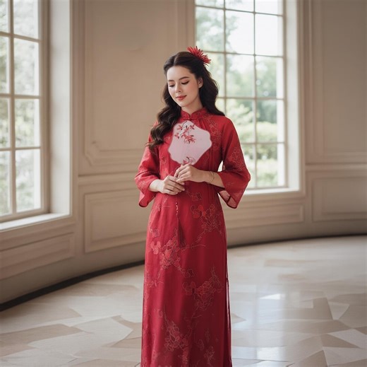 Red Brocade Silk Ao Dai Traditional Vietnamese Wedding Dress for Bridesmaids - Etsy
