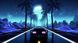 80s retro futuristic sci-fi seamless loop. VJ landscape with vintage car