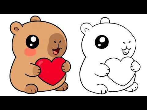 Sevimli Kalpli Capybara Nasıl Çizilir | How to Draw a Cute Capybara Holding a Heart