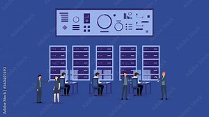 People Working In Data Center Room 2d animation cartoon in 4k