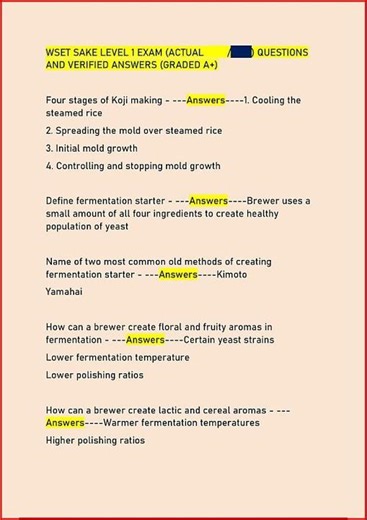 Wset Sake Level 1 Exam Actual Questions And Verified Answers video