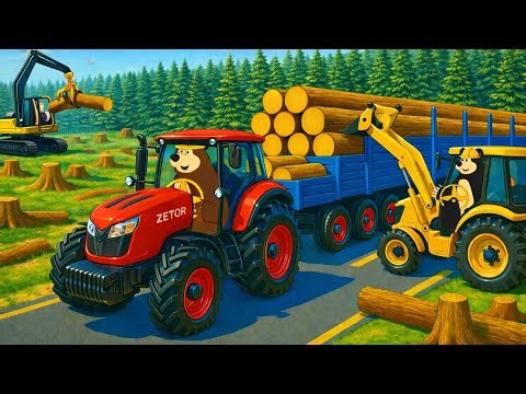 Forest Logging Day – Red Tractor Transports Heavy Timber 🐻🚜 | Turbo Fixers Channel