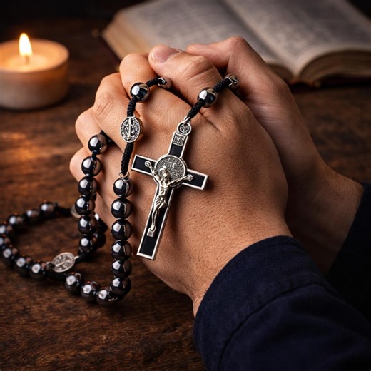St. Benedict Hematite Rosary Beads Catholic Necklace | Protection Rosary | Traditional Black Rosary Gift - Etsy