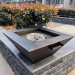 [Hot Item] Swimming Pool Stainless Steel Gas Fire Features Propane Fire and Water Bowls in Black
