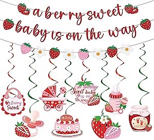 Strawberry Baby Shower Decorations - A Berry Sweet Baby Is on the Way Banners Cute Strawberry Decorations Strawberry Sweet Baby Hanging Swirls Ceiling Decor Girls