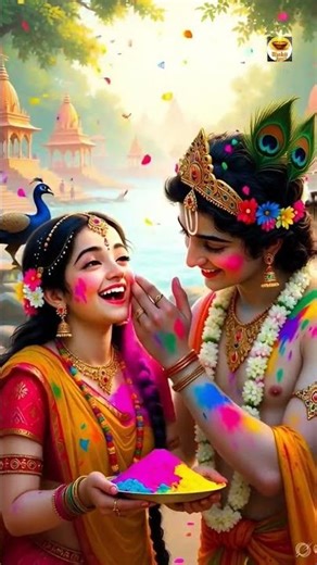 ❤️ Radha Krishna Rang Barse 🌸 | Rang Leke Khelte Gulal Leke Khelte #bhakti jyoti-ai