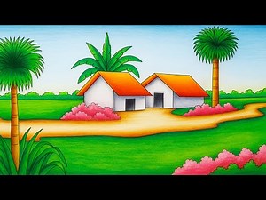 How to Draw a Village Scenery of Beautiful Nature | Easy Step by Step Drawing Tutorial
