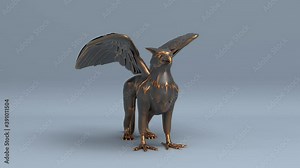 Rotating dark griffin statue or mythical ancient black gryphon sculpture seamless looping animated background, fantasy animal with wings 3d render animation hd 1080p video Stock Video