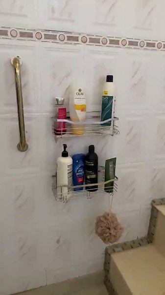 Orimade Shower Caddy Basket Shelf with 5 Hooks Adhesive Organizer Storage Rack Rustproof Wall Mounted Stainless Steel No Drilling for Bathroom, Toilet, Kitchen - 2 Pack