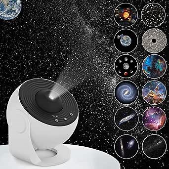 Star Projector, Planetarium Light Galaxy Projector, Night Light with 12 Replacement Discs, Large Projection Area, HD Image with Solar System Constellation Moon for Kids Adults Bedroom Ceiling