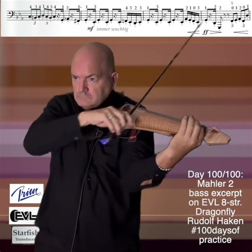 Day 100/100: Mahler 2 bass excerpt on 8-string electric viola • 100 days of practice