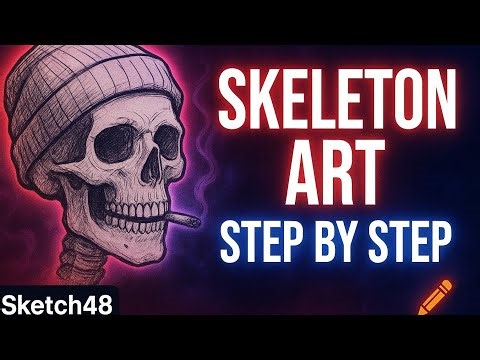 🔥 Skeleton Art Drawing Tutorial | Aesthetic Dark Sketch | Beanie Skeleton Smoking #trending #viral