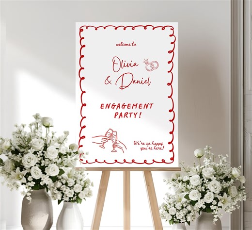 Engagement Party Welcome Sign Template, Editable Canva Wedding Welcome Sign, Wavy Handwritten Sign, Whimsical Party Decor, Printable Sign - Etsy