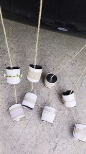 Just Married Wedding Tin Can Set, 8 Handmade White Cans with Burlap Decor,Just Married Banner, Classic Getaway Car Decorations & Reuse as Mini Planters