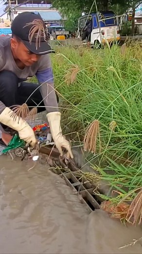 Collected trash and plastic Clogged Culvert Drain #reel #uncloggingdrains #satifying | Cleaning Culvert