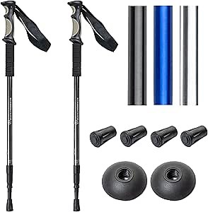 1 Pair (2 Poles) Anti Shock, Adjustable, Collapsible Hiking Poles for Trekking or Walking, Lightweight Aluminum Sticks for Men, Women, Seniors, Kids & Children, Backpacking & Camping Gear