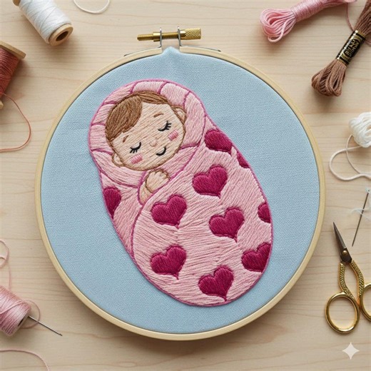 Sweet Sleeping Baby Hand Embroidery Design, Baby Embroidery PDF File - Etsy