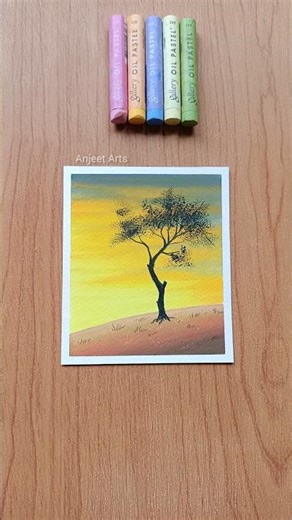 Easy Sunset Landscape Drawing | Oil Pastel For Beginners #shorts