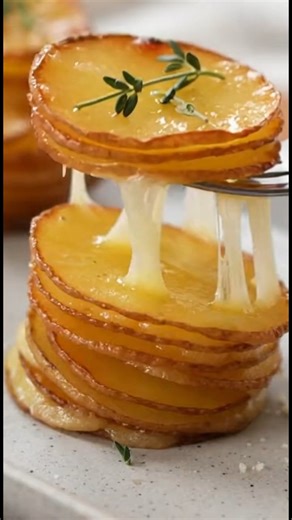 Potato Stacks Ingredients Makes 12 servings 2 lb russet potatoes (about 2 large) 2 tsp fresh thyme, finely chopped, plus leaves for garnish 1/3 cup grated parmesan cheese 1 cup shredded white cheddar cheese (about 4 ounces) 3 tbsp salted butter, melted 1/2 cup heavy cream 1/4 tsp ground nutmeg 1 tsp kosher salt 1/2 tsp black pepper 2 garlic cloves, finely chopped #PotatoStacksRecipe #CheesyPotatoes #EasyDinnerIdeas #ComfortFoodLovers #FoodReels #TrendingReels #HomeCooking #DeliciousMeals #SideDi