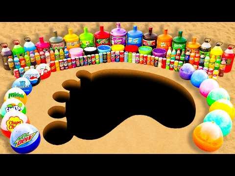 How to make Giant Rainbow Foot pit with Orbeez & Balloons of Sodas, Big Pepsi, Coca Cola and Mentos