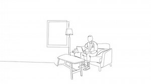 Continuous line of man working with laptop, work from home