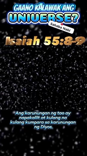 #TIME_TO_READ (TUNAY NA KAMANGHAMANGHA ANG GAWA NG DIOS) ➖➖➖➖➖➖➖ GAANO KALAWAK ANG UNIVERSE AT ANO ANG SINASABI NG BIBLIA? "Kamangha-mangha ang gawa ng Diyos!" I. KALAWAKAN NG UNIVERSE – SA AGHAM Ang modernong agham ay nagsasabing ang observable universe ay humigit-kumulang 93 bilyong light years ang lapad. Isa lamang ang Milky Way Galaxy sa tinatayang 2 trilyong galaksiya, at ang bawat isa ay may bilyun-bilyong bituin. Ang liwanag mula sa malalayong bituin ay inaabot ng milyun-milyong taon bago