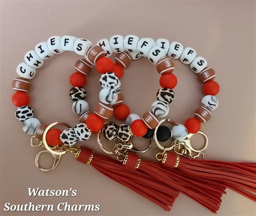 Kansas City Chiefs Football Silicone Bead Wristlet Keychain W/ Tassel | Non-stretchy Wristlet Keychain | Football Fan Gifts for Women - Etsy