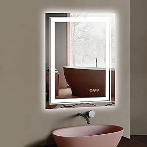 MAXTOR LED Bathroom Mirror with Lights 24x36 Inch,Tempered Glass,Stepless Brightness and Color Temp Lighted Bathroom Mirror,Anti-Fog,Memory Function Bathroom Mirrors for Wall Vertical or Horizontal