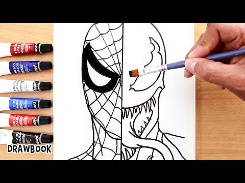 How to Draw and Paint SPIDERMAN vs. VENOM (face to face) using Acrylic Paint on Canvas
