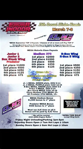 15th Annual Winter Classic at Emma Indoor Raceway March 7-8 Bruce Lile Memorial Megamaloofa Race