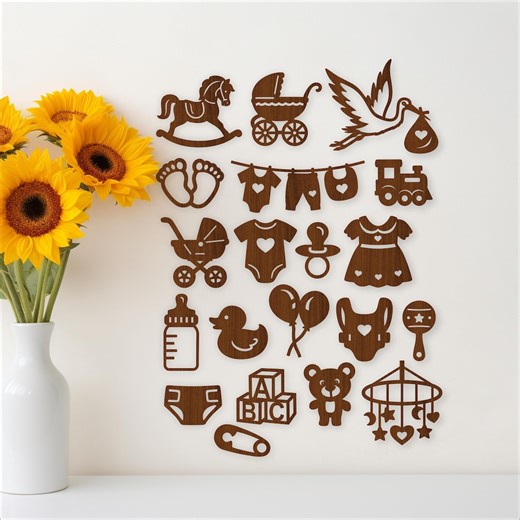 Paquete de siluetas de iconos para bebés en formato SVG: 20 recortes con temática de recién nacido cortados con láser (descarga digital) - Etsy México