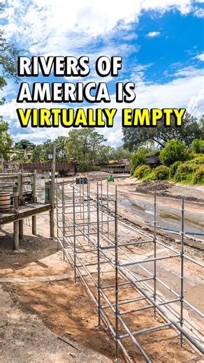 The Rivers of America permanently closed at Magic Kingdom in Walt Disney World on July 7, 2025. The river is now virtually empty. Plus, scaffolding has been installed around the boardwalk. | Attraction Insight