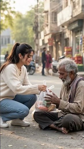 A kind girl helps a lonely old man, showing that kindness can make a difference. ❤️ #Shorts