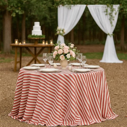 Red Striped Round Linen Tablecloth, Elegant Wedding Table Cover, Christmas Holiday Table Decor, Custom Round Cotton Tablecloth - Etsy