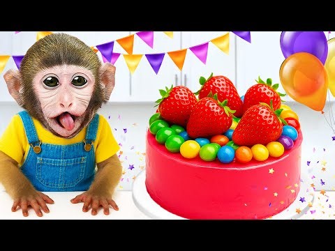 Monkey Dodo Makes a Homemade Birthday Cake and Enjoys a Happy Birthday Party with Bonbon
