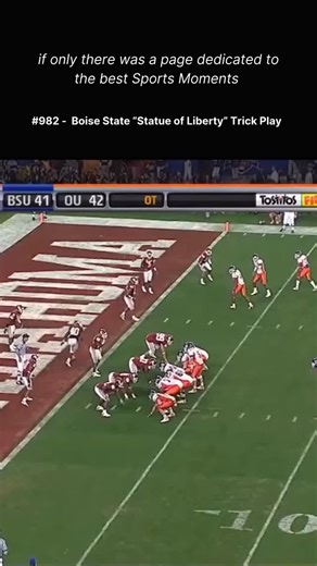 All Sports Moments on Instagram: "Who remembers when Boise State used a backyard trick play to stun the college football world? 982 - In the 2007 Fiesta Bowl, underdog Boise State needed a two-point conversion to beat powerhouse Oklahoma in overtime. Instead of a traditional pass, they ran the "Statue of Liberty"; quarterback Jared Zabransky faked a throw to one side while hiding the ball behind his back for Ian Johnson to take and run into the end zone. It remains the most daring and successful