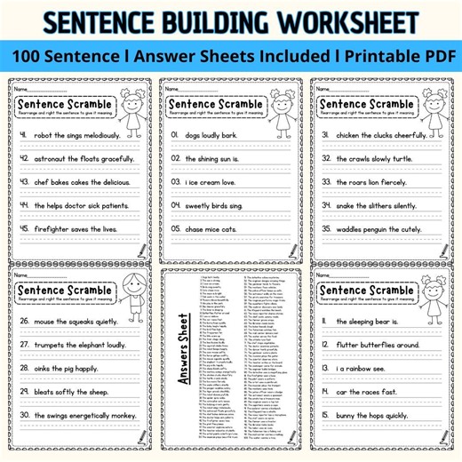 Sentence Building Worksheets for Kindergarten, Build 100 Simple Sentences, Printable Writing Activity - Etsy Canada