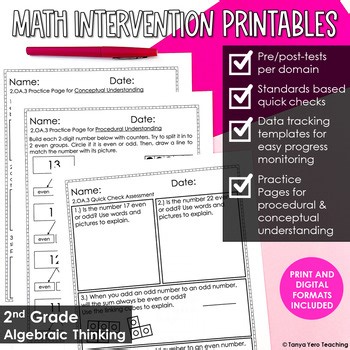 Math Intervention 2nd Grade Printables Algebraic Thinking Progress Monitoring